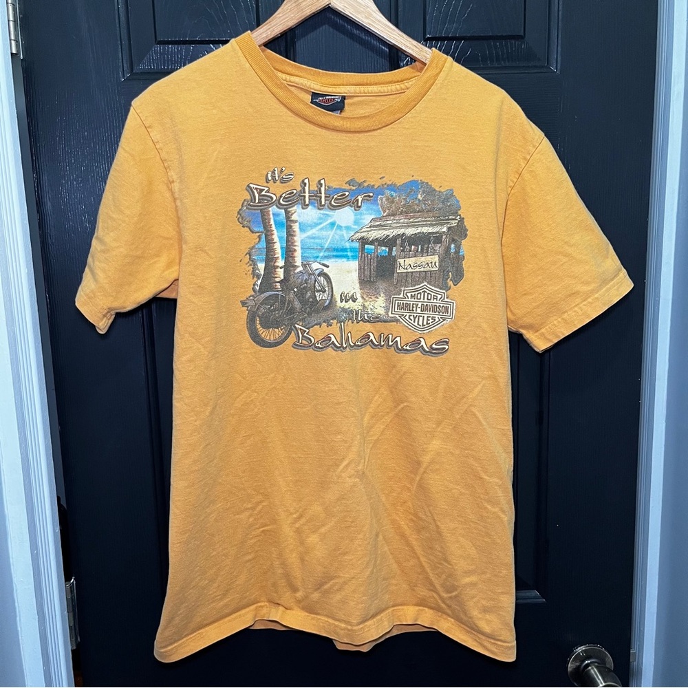 Harley Davidson Bahamas T Shirt Mens Sz L Graphic Print Short Sleeve Orange